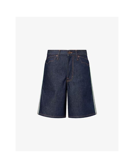 COACH Blue X Brain Dead Contrast-Stripe Denim Skater Shorts
