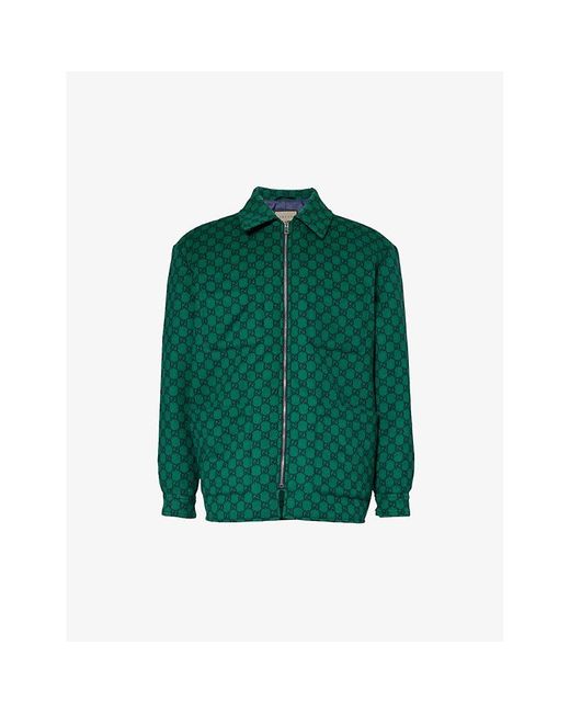 Gucci Green Monogram-pattern Patch-pocket Wool Jacket for men