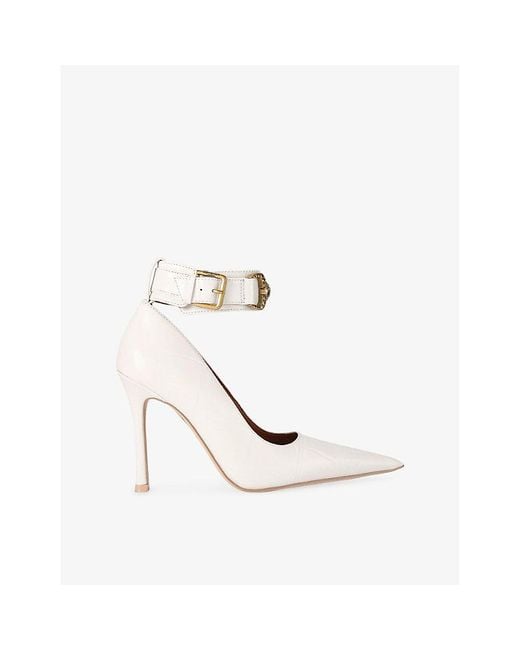 Kurt Geiger White Mansion Patent-Leather Ankle-Strap Court Heels