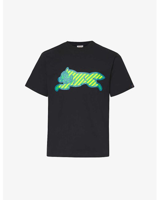 ICECREAM Black Running Dog Branded-print Cotton-jersey T-shirt for men