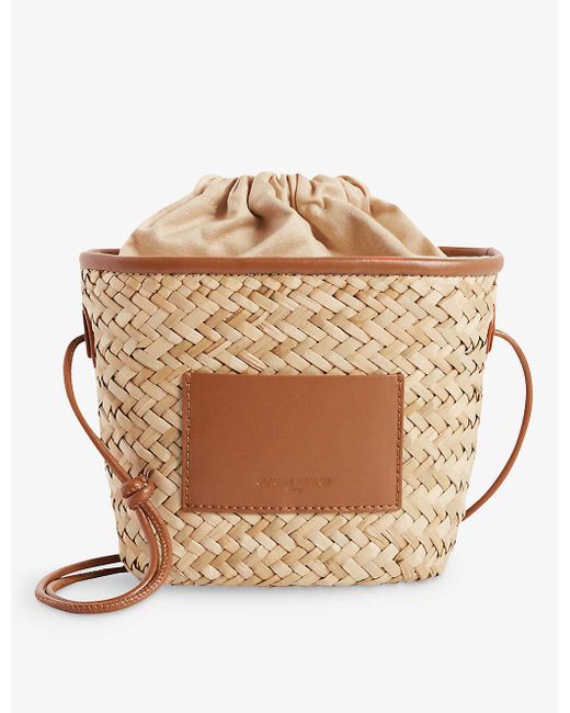 Claudie Pierlot Natural Adryans Logo-patch Leather And Straw Shoulder Bag