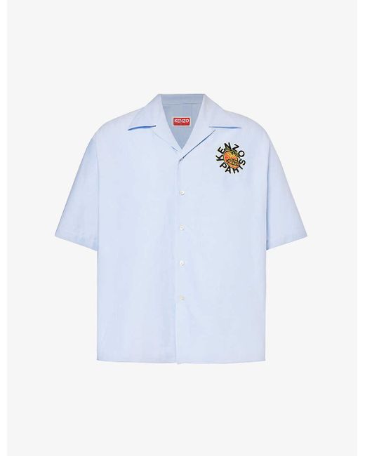 KENZO Blue Oranges Brand-embroidered Boxy-fit Cotton Shirt for men