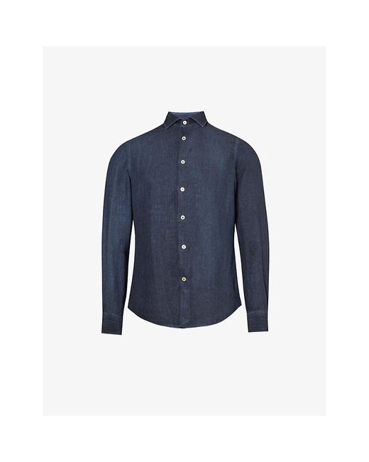 Eleventy Blue Spread-collar Regular-fit Linen Shirt X for men