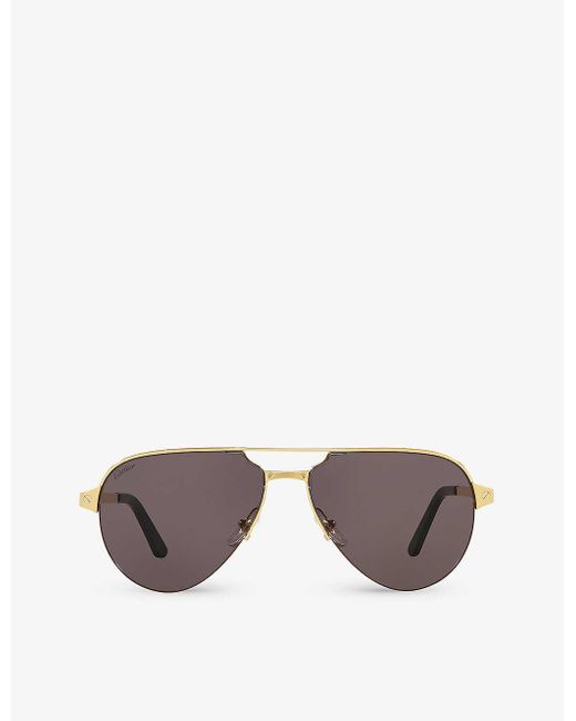 Cartier Brown 6l001652 Ct0386s Pilot-frame Metal Sunglasses