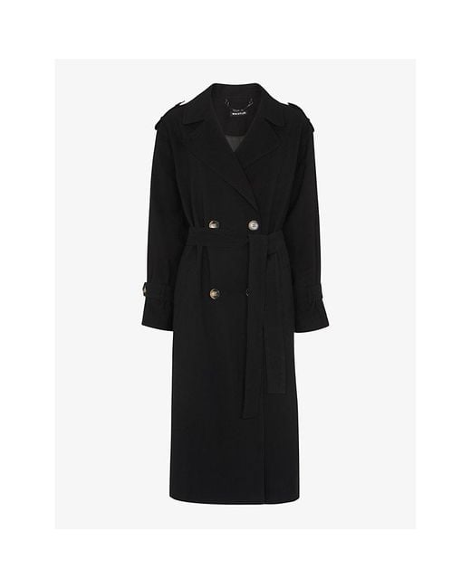 Whistles Black Riley Belted Woven Trench Coat