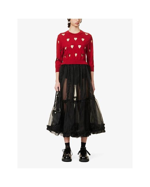 Simone Rocha Red Cut-out Heart Cropped Wool And Silk-blend Jumper