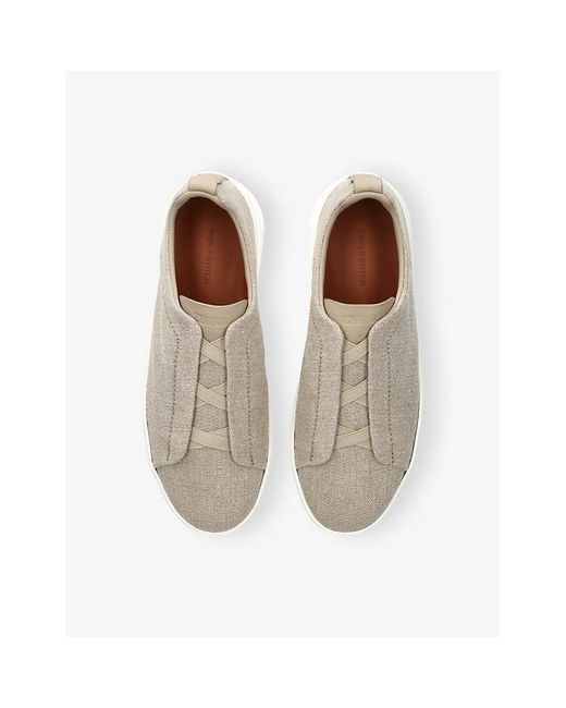 Zegna White X3 Triple Stitch Woven Low-Top Trainers for men