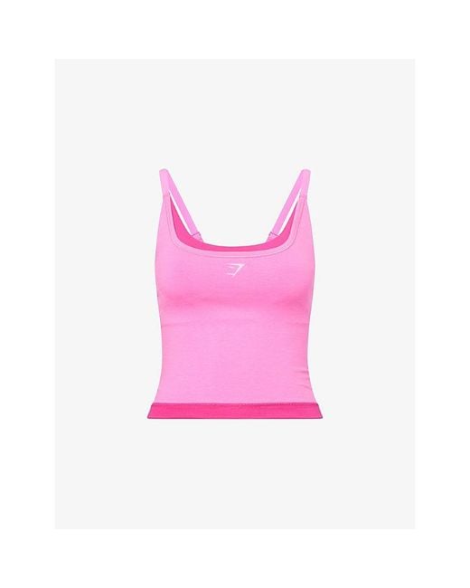 GYMSHARK Pink Interval Seamless Midi Jersey Tank Top