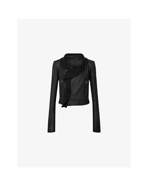 Rick Owens Black Scarf Biker Leather Jacket