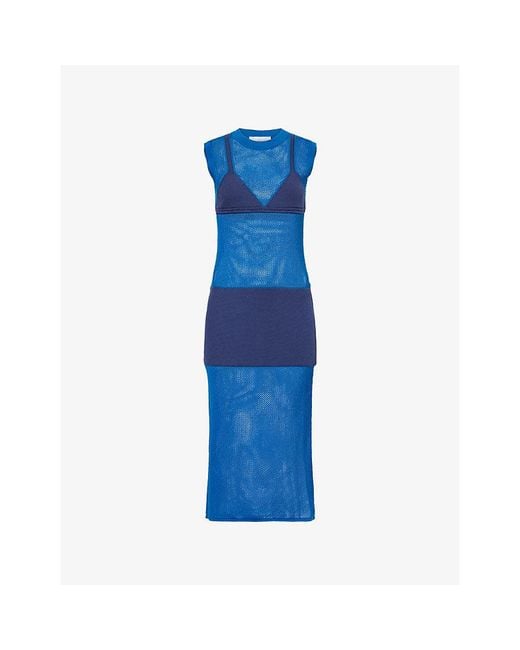 Stella McCartney Blue Sleeveless Crochet Cotton Midi Dress