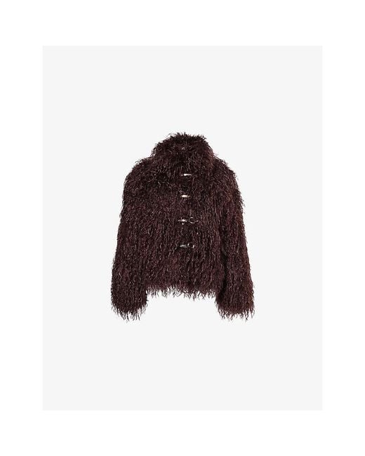 Peachy Den Brown Patti Folding-Collar Faux-Fur Coat
