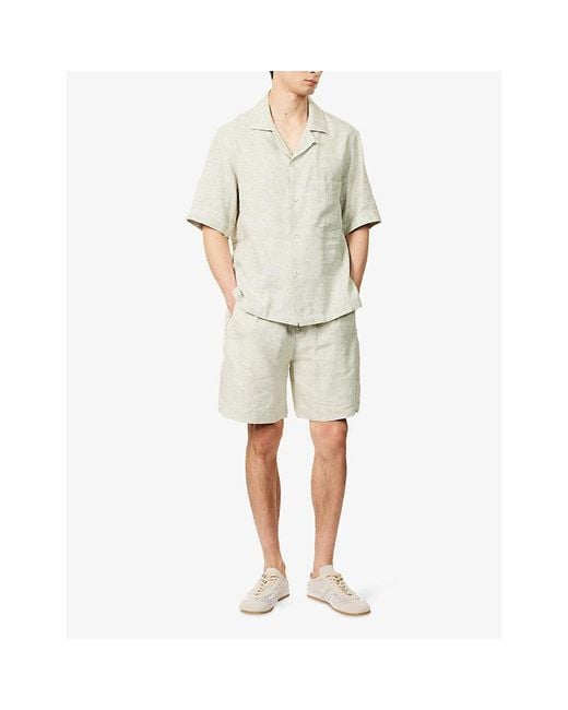 Eleventy Green Welt-Pockets Drawstring Linen-Blend Shorts for men
