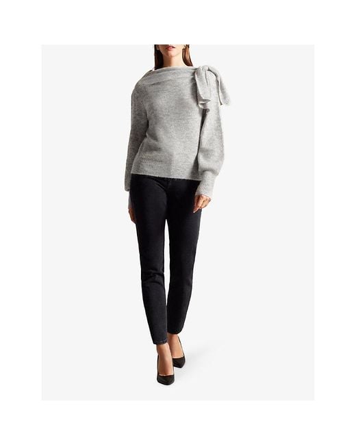 Ted Baker Gray Larbow Bow-embellished Long-sleeve Knitted Jumper