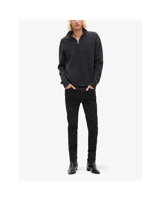 The Kooples Black Half-Zip Brand-Embroidered Wool-Blend Sweatshirt for men