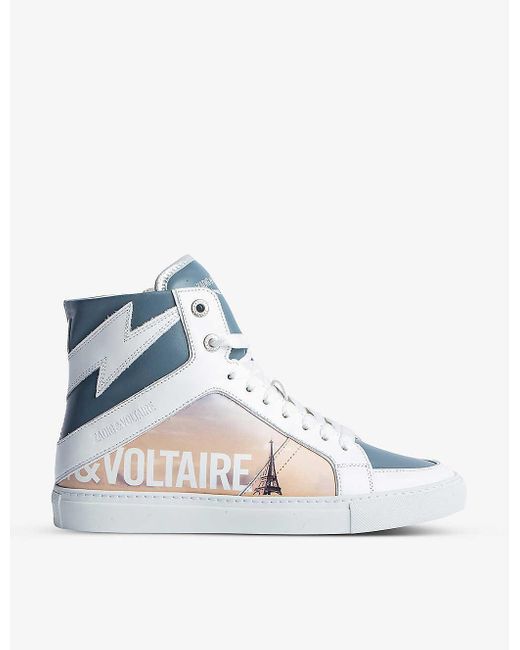 Zadig & Voltaire Blue Zv1747 High Flash Graphic-print Leather Hi-tops