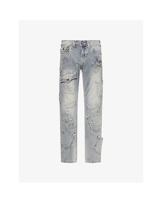 True Religion Gray Ricky Big T Flap Slim-Leg Denim Jeans for men