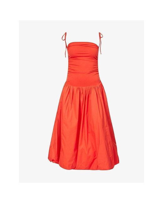 Amy Lynn Red Alexa Puffed-Hem Stretch-Woven Midi Dress
