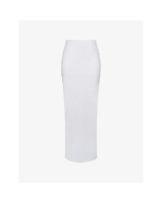 House Of Cb White Lyra Slim-Fit Stretch-Cotton Maxi Skirt