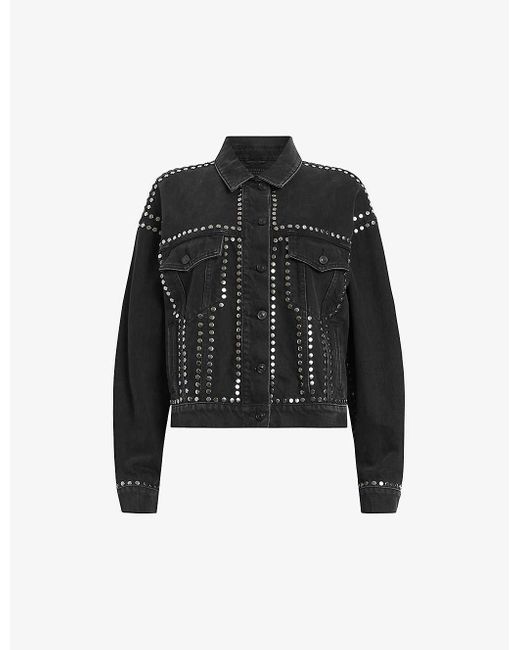 AllSaints Bella Stud-embellished Denim Jacket in Black | Lyst UK
