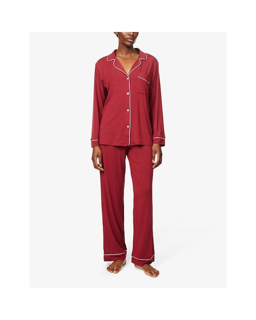 Eberjey Red Gisele Piped-trim Jersey Pyjama