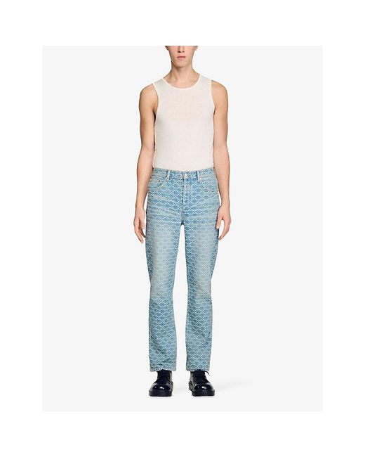 Sandro Blue Square-Pattern Straight-Leg Denim Jeans for men