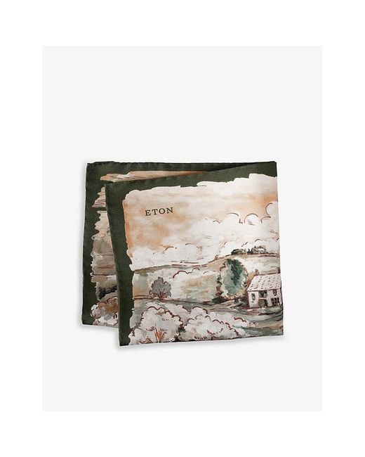 Eton of Sweden Natural Graphic-Print Silk Pocket Square for men