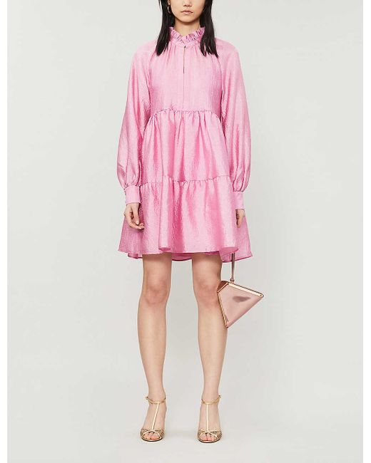 Stine Goya Pink Jasmine Tiered Cloqué Mini Dress
