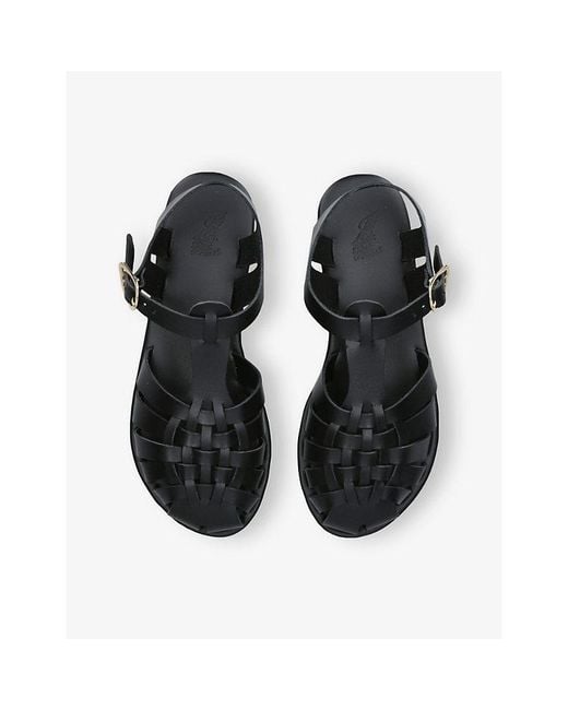 Ancient Greek Sandals Black Karina Leather Sandals