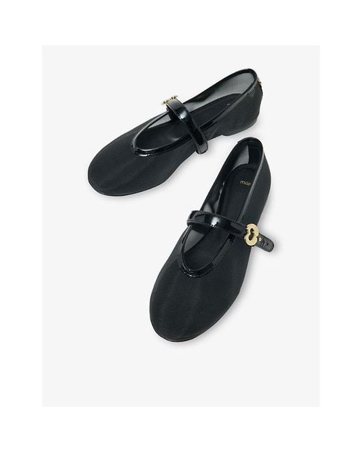 Maje Blue Branded-Buckle Mesh Ballet Flats