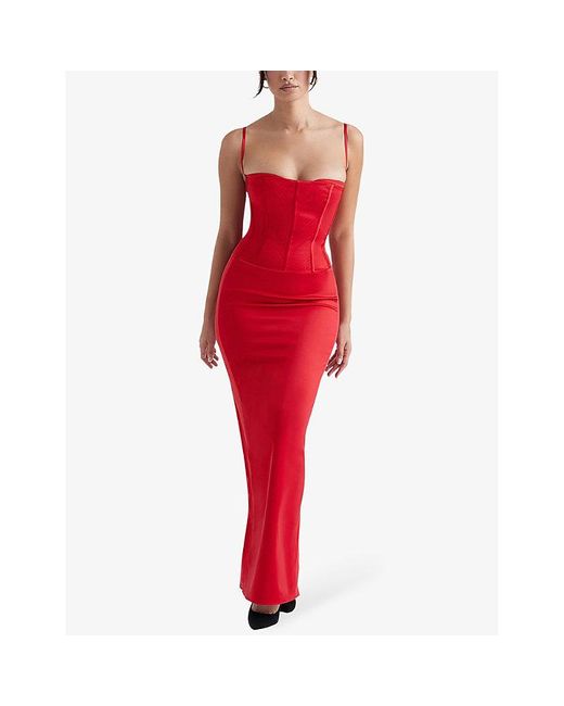 House Of Cb Shani Corsetbodice Satin Maxi Dress in Red Lyst UK