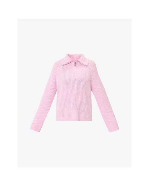Sweaty Betty Pink Funnel-Neck Half-Zip Ribbed Wool-Blend Jumper