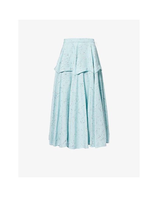 Bottega Veneta Blue exaggerated-shape Cross-hatch Woven Midi Skirt