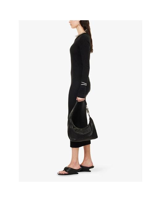 Rick Owens Black Slim-Fit Long-Sleeves Ribbed Wool-Blend Gown