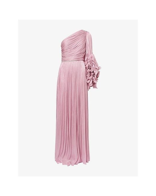 Costarellos Pink Aziza Asymmetric Woven Gown