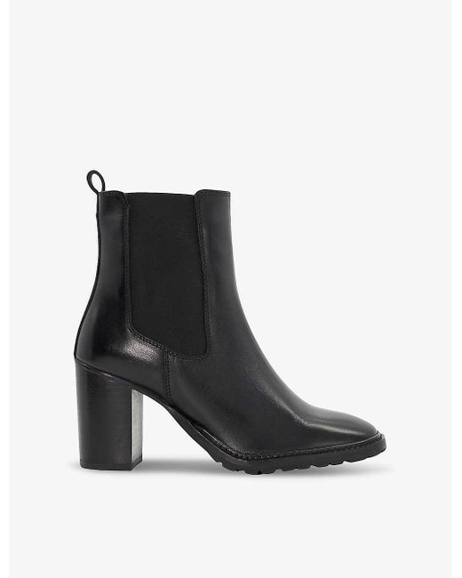 Dune Black Petition Square-toe Heeled Leather Ankle Boots