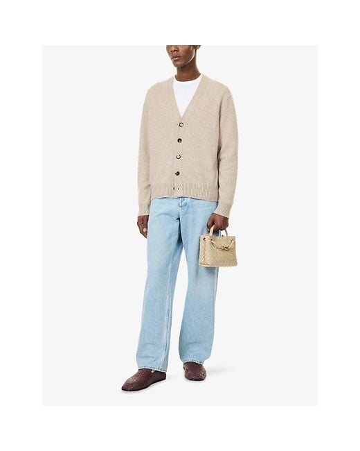 Bottega Veneta Natural Intrecciato Elbow-Patch Cashmere-Blend Cardigan for men