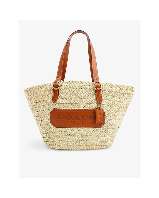 COACH Natural Logo-patch Straw And Leather Tote Bag