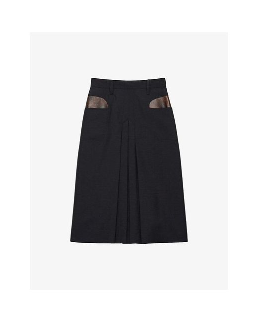 Prada Black Pleated Mohair And Wool-Blend Midi Skirt