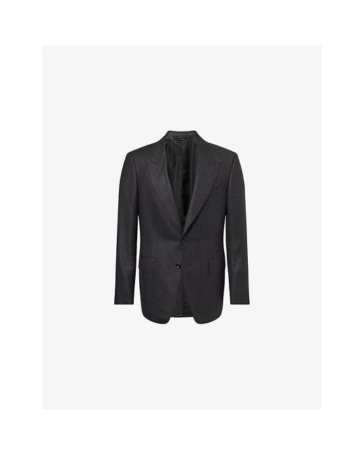 Tom Ford Black Herringbone Peak-Lapels Wool Blazer for men
