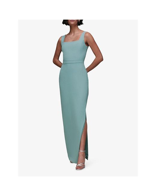 Whistles Blue Mila Square-Neck Stretch-Woven Maxi Dress