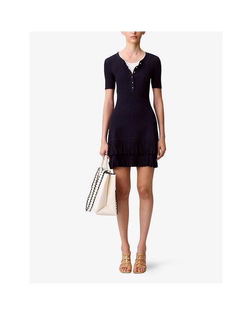 Claudie Pierlot Black Short-Sleeved Ribbed Knitted Mini Dress