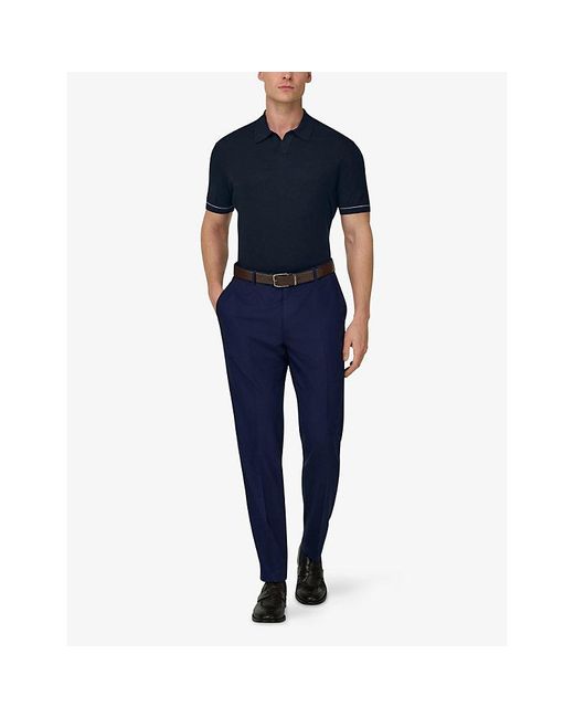 Boggi Blue Short-Sleeve Cotton Crêpe Knit Polo Shirt for men