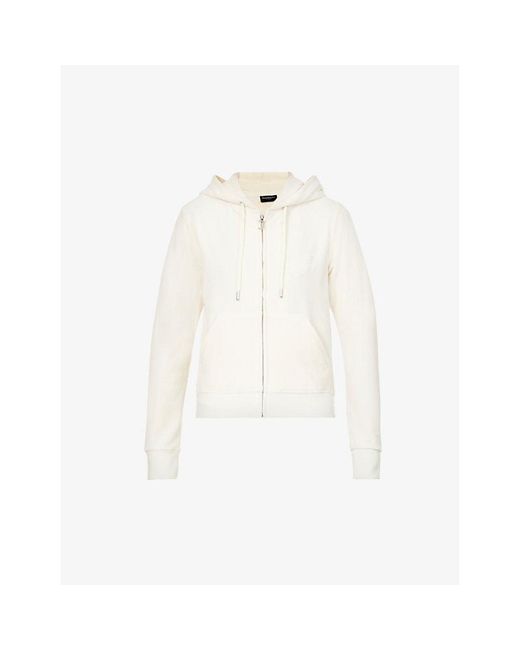 Juicy Couture White Regular-Fit Logo-Embroidered Velour Hoody