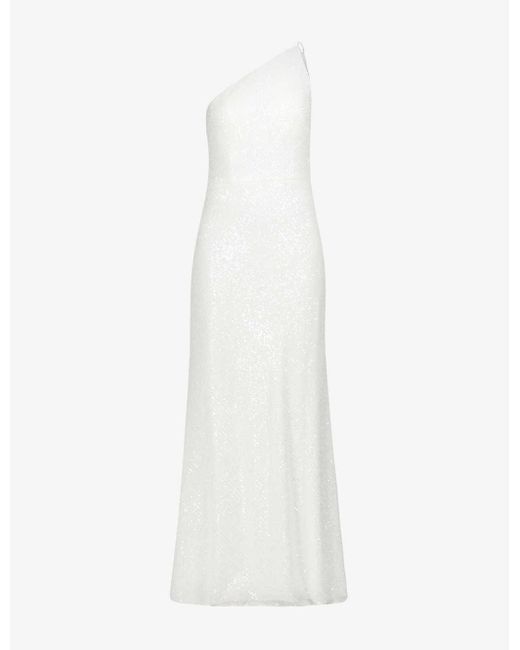 Jenny Yoo White Zara One-shoulder Sequin Gown