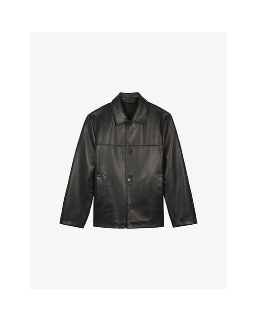 The Kooples Black Collared Regular-Fit Leather Jacket for men