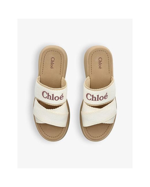 Chloé White Mila Logo-embellished Woven Wedge Sandals