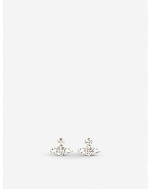 Vivienne Westwood White Ladies Crystal And Rhodium Silver Orb Design Mayfair Bas Relief Earrings