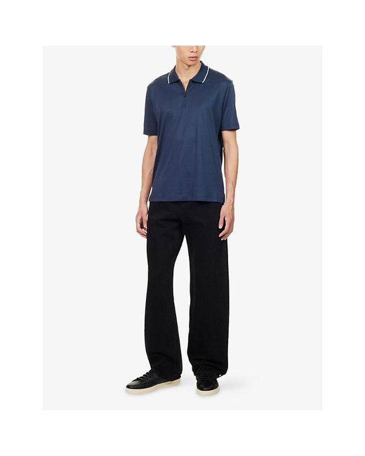 Emporio Armani Blue Logo Short-Sleeve Knit Polo Shirt for men