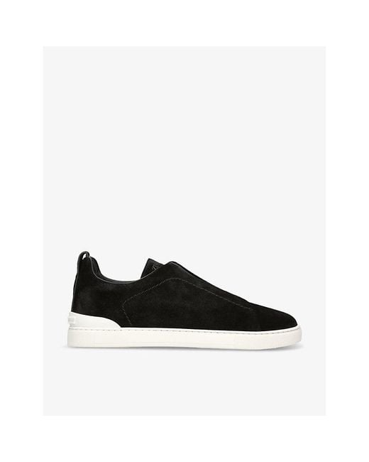 Zegna Black Triple Stitch Panelled Suede Low-Top Trainers for men