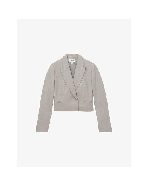 Reiss Gray Harper Cropped Wool-Blend Blazer